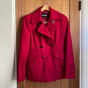 Express S cherry red double breasted jacket
